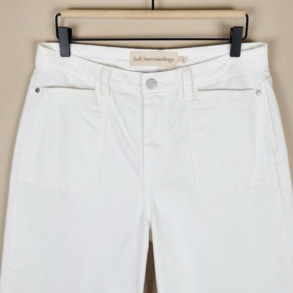 Soft Surroundings Cropped Wide Leg Jeans Stretch Patch Pockets White Size 18W - Picture 3 of 11